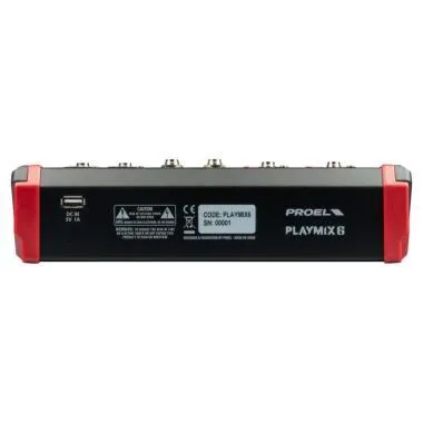 Proel PLAYMIX6 Analóg keverő 6 bemenet, 2 MIC IN, 2 sztereó IN, FX, USB, Bluetooth