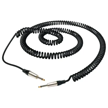 RockCable RCL 30205 D6 C Tekercselt hangszerkábel, 5m, Egyenes TS, Aranyozott csúcs, Fekete