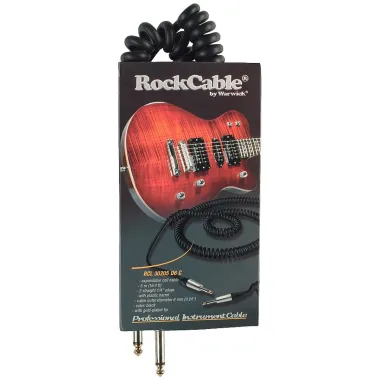 RockCable RCL 30205 D6 C Tekercselt hangszerkábel, 5m, Egyenes TS, Aranyozott csúcs, Fekete