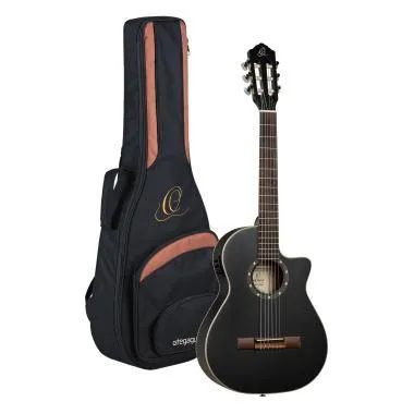 Ortega RCE125SBK-3/4 Family Series 3/4 Nylon 6-húros elektro- klasszikus gitár - Satin Black + Gig Bag