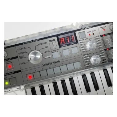 KORG KG-mKORG-CR virtuál-analóg szintetizátor/vokóder, 37 Natural Touch mini billentyű, átlátszó kivitel, tokkal