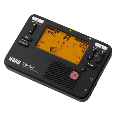 KORG KG-TM70CBK hangoló és metronóm, tartozék csíptetős kontaktmikrofonnal, fekete