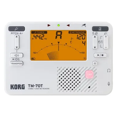 KORG KG-TM70CWH hangoló és metronóm, tartozék csíptetős kontaktmikrofonnal, fehér