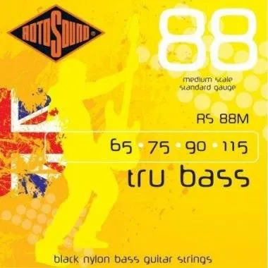 Rotosound RS88M Basszusgitár húrkészlet, fekete nylon, köszörült, közepes, 65 75 90 115