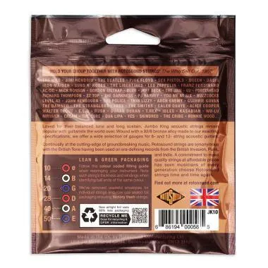 Rotosound JK10 Akusztikus gitár húrkészlet, foszfor-bronz, 10 14 20 28 40 50