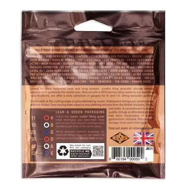 Rotosound JK11 Akusztikus gitár húrkészlet, foszfor-bronz, 11 15 22 30 42 52