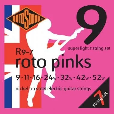 Rotosound R9-7 Nikkel 7 húros elektromos gitár húrkészlet, szuper könnyű, 9 11 16 24 32 42 52