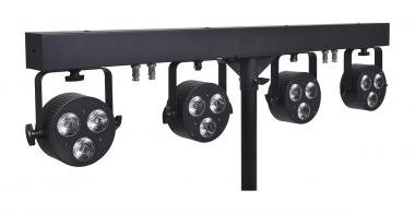 Sagitter LED PAR světlo 4ks, 3x6W RGBW/FC, s křížovým držákem a nožním spínačem