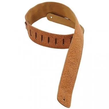Levy's DM1FF-BRN Gitárpánt, növény mintás bőr, 6cm széles, 140cm hosszú, barna