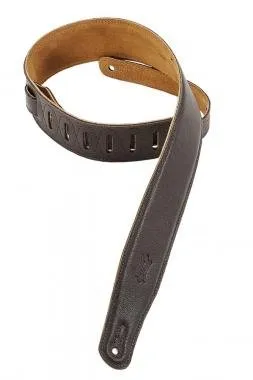 Levy's M26GF-DBR Gitárpánt, párnázott, puhított bőr, 6cm széles, 94-130cm hoszzú, sötét barna