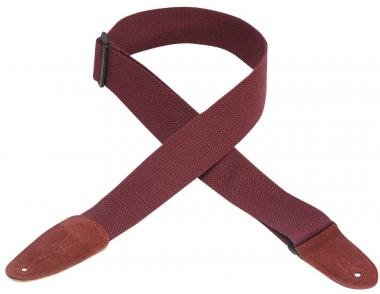 Levy's Kytarový popruh, bavlna, kožené konce, 5cm široký, 147cm dlouhý, burgundská červená