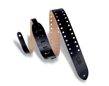 Levy's M12SPOC-BLK Gitárpánt, lyukasztott szegélyű (négyzet), bőr, 5cm széles, 144cm hosszú, fekete