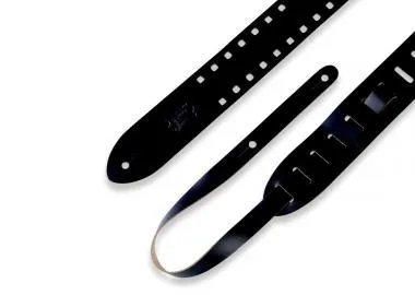 Levy's M12SPOC-BLK Gitárpánt, lyukasztott szegélyű (négyzet), bőr, 5cm széles, 144cm hosszú, fekete