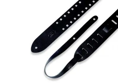 Levy's M12SPOV-BLK Gitárpánt, lyukasztott szegélyű (négyzet), polírozott bőr, 5cm széles, 144cm hoss