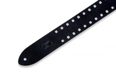 Levy's M12SPOV-BLK Gitárpánt, lyukasztott szegélyű (négyzet), polírozott bőr, 5cm széles, 144cm hoss