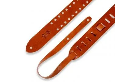 Levy's M12SPOV-TAN Gitárpánt, lyukasztott szegélyű (négyzet), polírozott bőr, 5cm széles, 144cm hoss