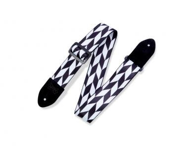 Levy's Kytarový popruh, potisk, polyester, s koženými konci, černé plastové strany