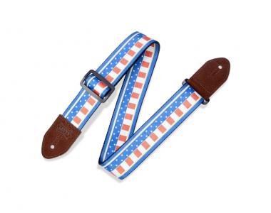 Levy's Kytarový popruh, polyester, černé plastové strany, kožené konce, 88-152cm nastavitelné