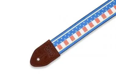 Levy's MP2-011 Gitárpánt, poliészter, fekete műanyag oldalakkal, bőr végekkel, 88-152cm állítható