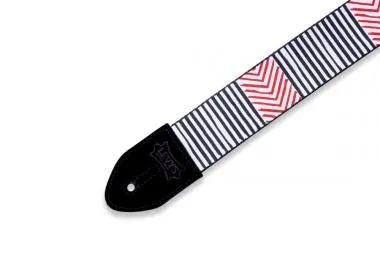 Levy's MP2TC-003 Gitárpánt, nyomtatott, poliészter, bőr végekkel, fekete műanyag oldalakkal, állítha