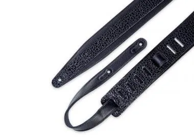 Levy's MG317DRT-BLK Gitárpánt, kavics minta, párnázott, puhtott bőr, 6cm széles, 152cm hosszú, feket