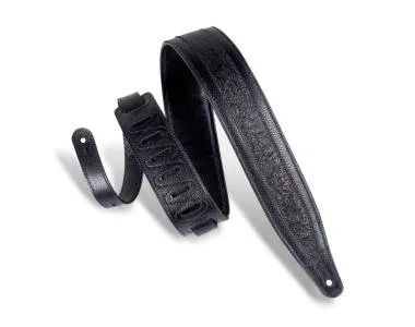 Levy's M317FG-BLK Gitárpánt, préselt virág minta, puhított bőr, párnázott, 6cm széles, 117-152, feke