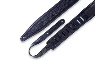 Levy's M317FG-BLK Gitárpánt, préselt virág minta, puhított bőr, párnázott, 6cm széles, 117-152, feke
