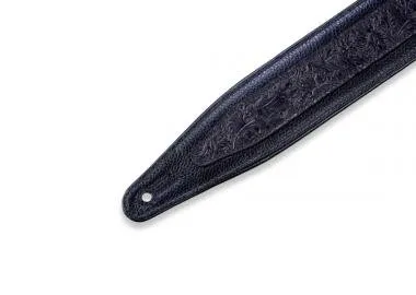 Levy's M317FG-BLK Gitárpánt, préselt virág minta, puhított bőr, párnázott, 6cm széles, 117-152, feke