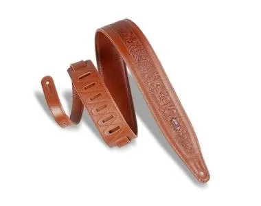 Levy's M317FG-TAN Gitárpánt, préselt virág minta, puhított bőr, párnázott, 6cm széles, 117-152, bőrs