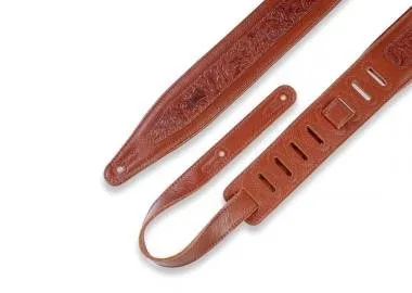 Levy's M317FG-TAN Gitárpánt, préselt virág minta, puhított bőr, párnázott, 6cm széles, 117-152, bőrs