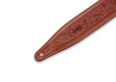 Levy's M317FG-TAN Gitárpánt, préselt virág minta, puhított bőr, párnázott, 6cm széles, 117-152, bőrs
