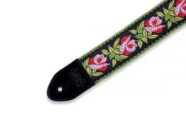 Levy's MC8JQ-003 Gitárpánt, gyapjú, pamut, 5cm széles, 152cm hosszú, sárga virág minta barnával