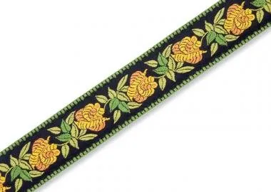 Levy's MC8JQ-004 Gitárpánt, gyapjú, pamut, 5cm széles, 152cm hosszú, sárga virág minta feketével