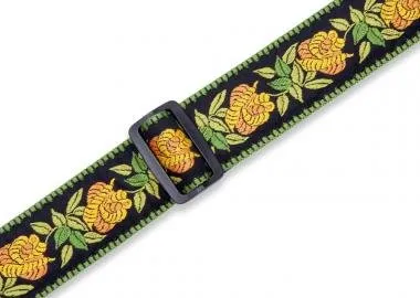 Levy's MC8JQ-004 Gitárpánt, gyapjú, pamut, 5cm széles, 152cm hosszú, sárga virág minta feketével