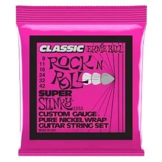 Ernie Ball 2253 Elektromos gitár húrkészlet, Super Slinky Classic Rock N Roll, Tiszta nikkel, 09-42
