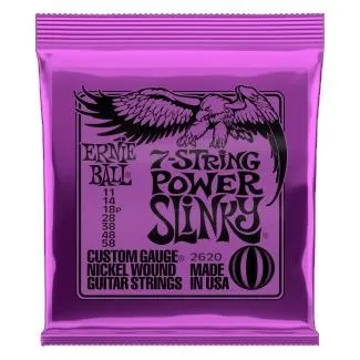 Ernie Ball 2620 Elektromos gitár húrkészlet, Power Slinky7, Nikkellel bevont acél, 11-58