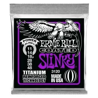 Ernie Ball 3120 Elektromos gitár húrkészlet, Power Slinky Coated RPS, Titániummal megerősített, 11-48