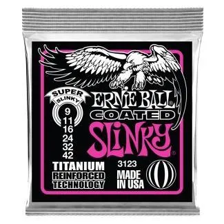 Ernie Ball 3123 Elektromos gitár húrkészlet, Super Slinky Coated RPS, Titániummal megerősített, 9-42